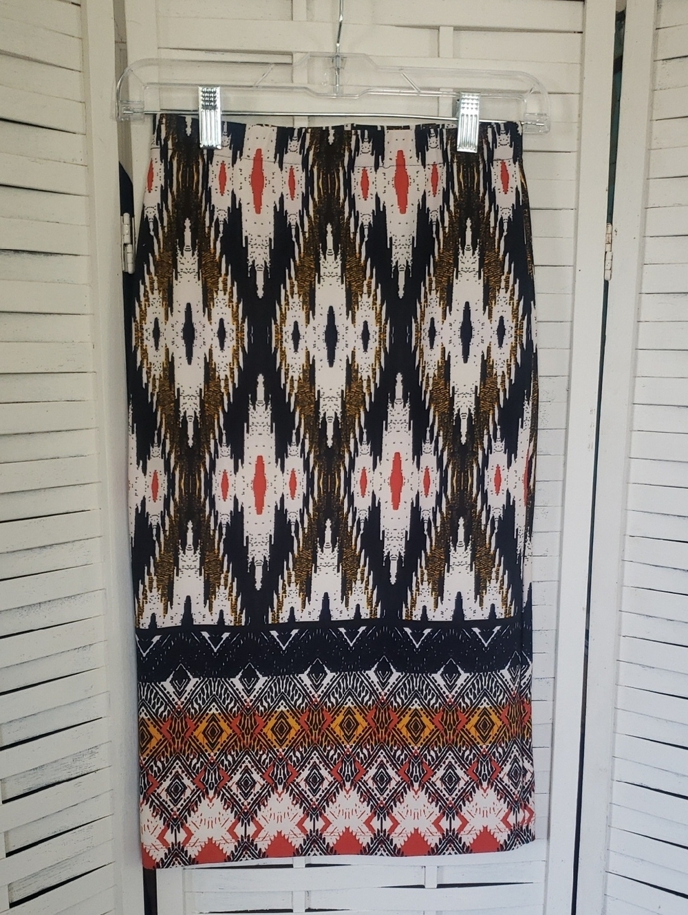 Maeve Printed Geometric Pencil Skirt - Black, Cream & Coral XS